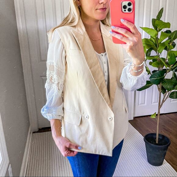 Reed Krakoff Leather Trimmed Piqu Blazer Vest - Picture 3 of 9